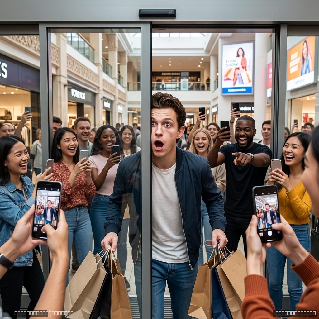 Walking face-first into a glass door at a packed mall, everyone filming