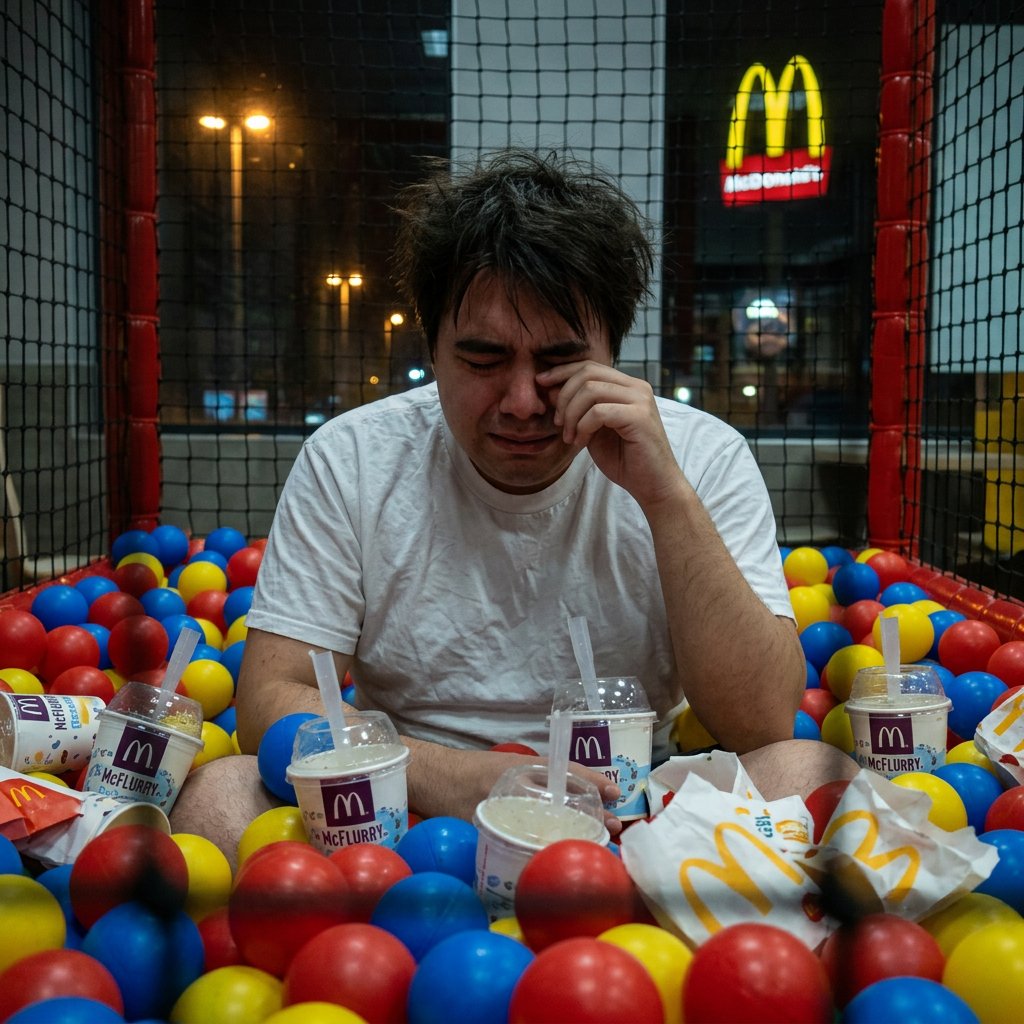 Sobbing alone in a McDonald's ball pit at 2 AM surrounded by empty McFlurry cups