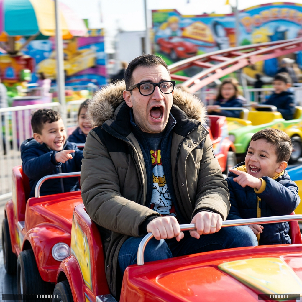 Stuck on a kiddie roller coaster, screaming in genuine terror while 5-year-olds laugh