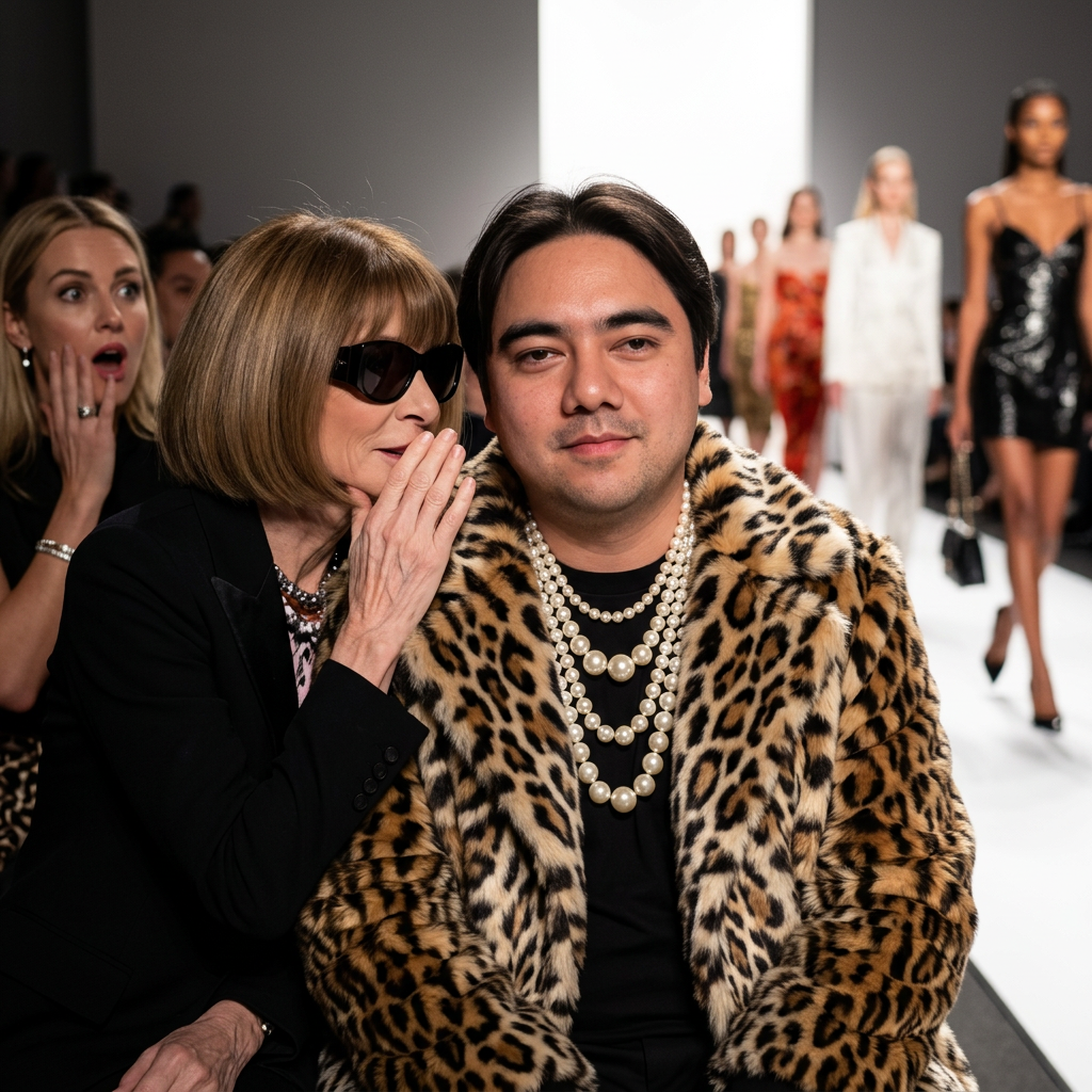 Front row at Fashion Week, Anna Wintour whispering about how good they look